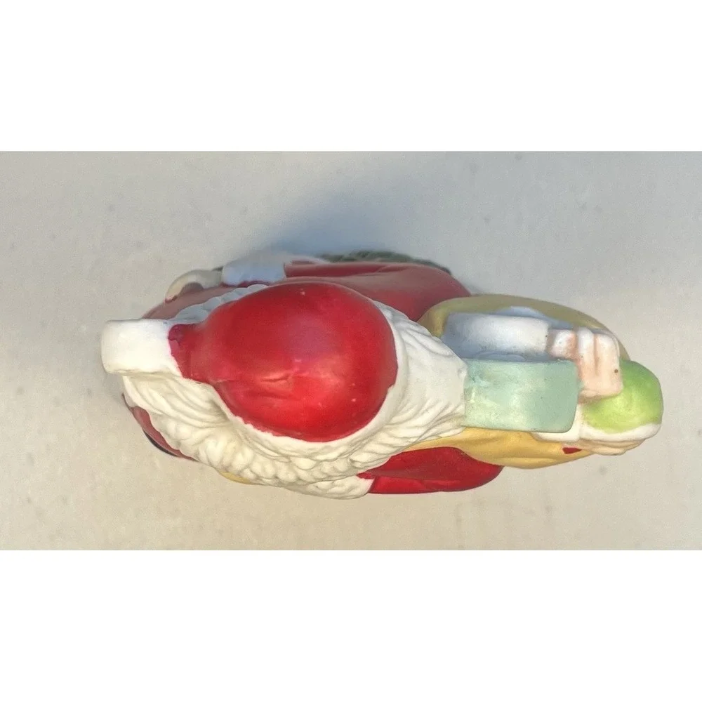 Vintage Ceramic Santa Figurine‎ Red Coat Toy Sack Christmas Decor